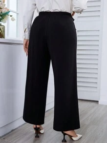 SHEIN Unity Hơn Chi tiết chuỗi Viền chia cắt Quần ống rộng - màu đen - Xem 2