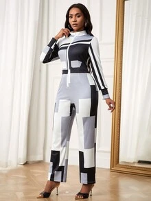 SHEIN Lady Women's Color Block Jumpsuit - Multicolor - View 3