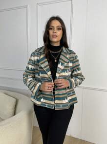 SHEIN LUNE 波西米亞拉鍊條紋 幾何大碼夾克 - 彩色 - 查看 4