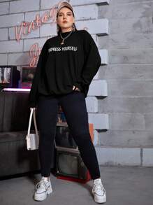 Mulvari 大碼字母圖案小高領落肩袖運動衫 - 黑色 - 查看 3