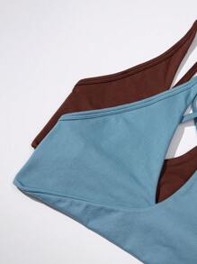 Easithlete 4pcs Solid Criss Cross Back Sports Bra - Multicolor - View 6