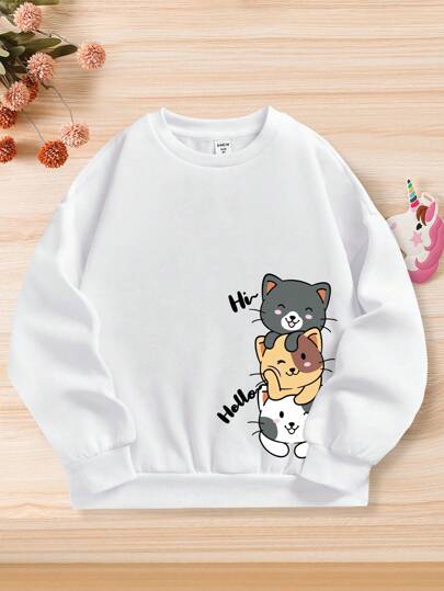SHEIN Cô gái Tween Hình ảnh hoạt hình và chữ cái Lót nhiệt Áo nỉ