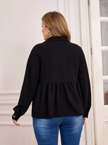 SHEIN Franclia 休閒純色大碼外套 - 黑色 - 查看 2