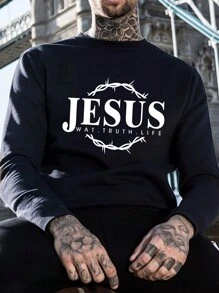 男士字母圖案T恤 - 藏蓝色 - 查看 1