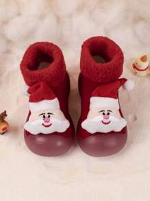 Baby Christmas Collection Thickened Warm Anti Slip Soft Sole Socks Shoes With Thermal Lined For Learning To Walk - Red - View 5