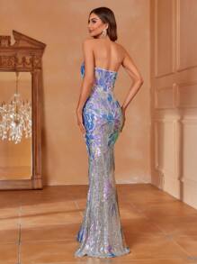 Mermaid Hem Sequin Tube Prom Dress - Silver - View 2