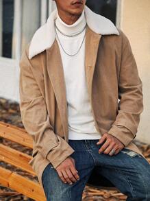 Manfinity Homme Men's Plus Size Color-blocking Lapel Woolen Coat - Apricot - View 5