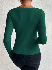 SHEIN Privé 雞心領口條紋針織雞心領口條紋針織T恤 - 綠色 - 查看 2