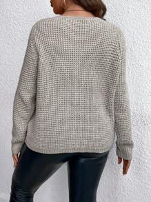 SHEIN LUNE 大碼前紐扣套頭毛衣 - 彩色 - 查看 2