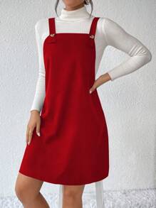 Chiquease 素色背帶洋裝無毛衣 - 紅色 - 查看 4