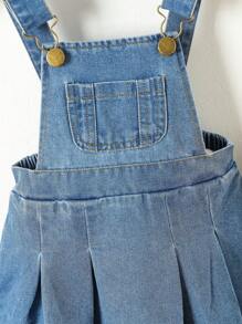 Baby Girl Pocket Front Pleated Hem Overall Denim Overall Dress - Medium Wash - View 4