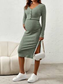 SHEIN Maternity Button Front Cami Dress With Long Sleeve Coat