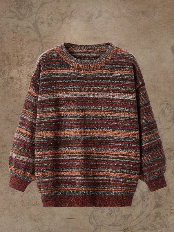 Fairycore Women's Round Neck Striped Ombre Pullover Sweater,Long Sleeve Tops