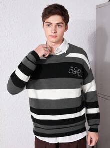 SHEIN Chico adolescente Jersey con patrón de rayas de hombros caídos sin camisa