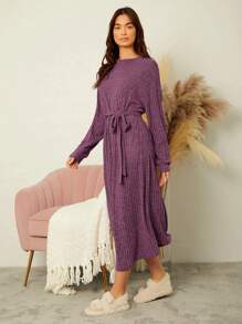 Mulvari Drop Shoulder Belted Dress - Purple - View 5