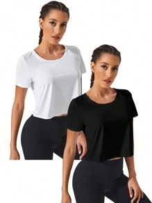Gameset SHEIN Sport Bộ 2 áo thun thể thao hở lưng khoét sâu dành cho nữ tập gym - Nhiều màu - Xem 5