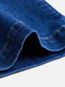 Chica adolescente Jeans de pierna recta fruncido delantero - Azul lavado oscuro - Ver 4