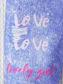 女嬰卡通和字母圖案牛仔褲