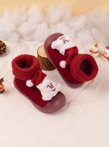 Baby Christmas Collection Thickened Warm Anti Slip Soft Sole Socks Shoes With Thermal Lined For Learning To Walk - Red - View 2