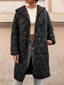 EURMUSE Women's Fashionable Versatile Solid Color Hooded Jacket, Winter - Black - View 1