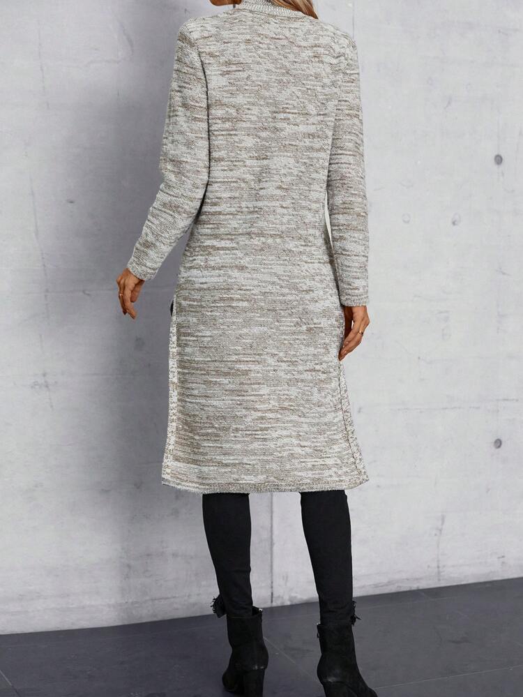 Space Dye Mock Neck Split Hem Sweater Dress