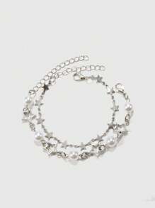 ROMWE Fairycore 2 件裝時尚銅合金星星和人造珍珠裝飾手鍊女式日常裝飾