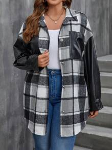 SHEIN LUNE Plus Plaid Print Drop Shoulder Overcoat