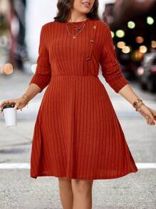 Calvaya 休閒純色加大洋裝 - 棕色 - 查看 1