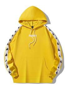 Manfinity Hypemode 男士寬鬆連帽衫,帶有字母圖案、撞色側縫和抽繩 - 彩色 - 查看 1