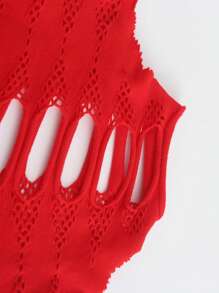 Classic Sexy Cut-out Fishnet Mesh Lingerie Set - Red - View 5