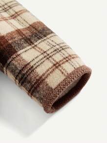 女嬰格紋插肩袖毛絨內襯連帽外套 - 咖啡棕 - 查看 5