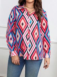 Calvaya Plus Geo Print Button Front Shirt - Multicolor - View 4