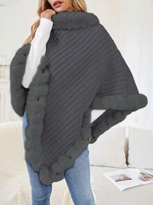 SHEIN Clasi 1 pieza Jersey poncho ribete lanudo de manga murciélago bajo con fruncido - Azul - Ver 4