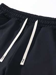 Men Letter Graphic Drawstring Hoodie & Sweatpants - Black - View 6