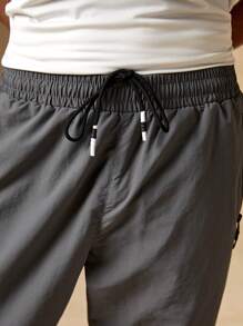 In My Nature Men Solid Drawstring Waist Thermal Lined Pants - Grey - View 7