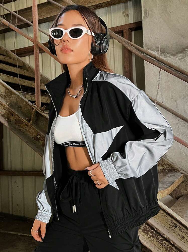SHEIN EZwear Reflective Five-pointed Star Jacket | SHEIN EUQS