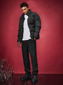 Manfinity VCAY Loose Men Letter Graphic Zip Up Puffer Winter Coat