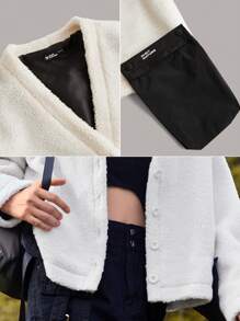 In My Nature Solid Button Front Outdoor Fleece Jacket - White - View 7