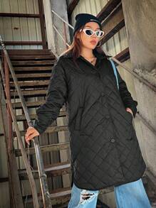 SHEIN EZwear Áo khoác có mũ trùm đầu có túi nắp - màu đen - Xem 7