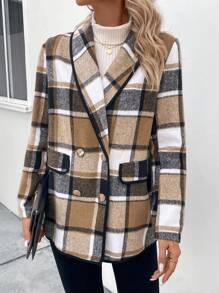 SHEIN LUNE In kẻ sọc Đôi ngực Tương phản ràng buộc Khăn quàng áo - Màu Khaki - Xem 3