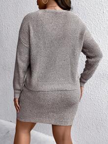 SHEIN LUNE Plus Drop Shoulder Cardigan & Sweater Dress - Grey - View 2