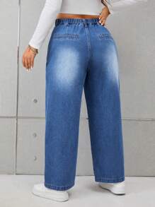 SHEIN EZwear 大碼斜口袋牛仔褲 - 中等水洗藍 - 查看 2