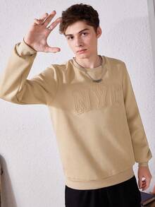 SHEIN Thiếu niên con trai Thư dập nổi Áo nỉ - Lạc đà - Xem 5