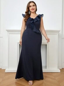 SHEIN Belle 大碼晚宴禮服裙（重工款） - 藏蓝色 - 查看 4