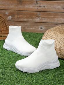 女款輕量高筒厚底運動戶外跑鞋 - 白色 - 查看 6