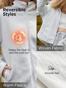 In My Nature Solid Zip Up Hooded Jacket - White - View 3