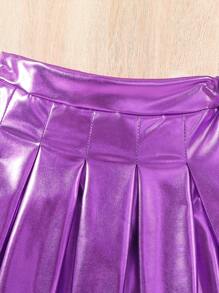 Elladie kids Young Girl Leather Look Pleated Skirt - Purple - View 4
