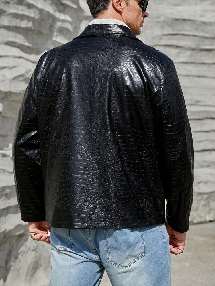 Men Plus Crocodile PU Leather Jacket, For Fall Winter