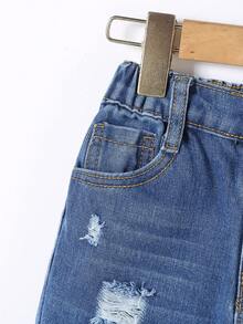 Cô Gái Trẻ Rửa thuốc tẩy Rách Frayed Quần legging thẳng - Rửa tối - Xem 4