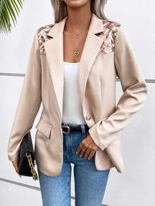 SHEIN Essnce Trang trí Chi tiết về Flap Nút đơn Áo vest - Màu Khaki - Xem 5